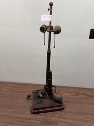 German Lugar Pistol Lamp With Shade, Percussion Cap Pistol, Drilled Hole In Side Of Barrel For Electrical, 15' Tall