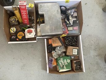 Lot Of Bolts, Wire Connectors, Tape Measures