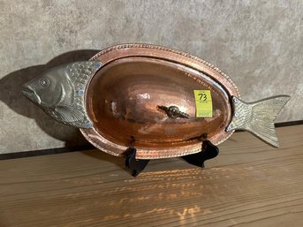 Covered Fish Dish, Copper & Brass, 21' Long X  8' Wide
