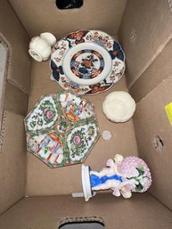 Lot Of Misc. China - Lenox Case, Petal Vase (damag Lot Of Misc. China - Lenox Case, Petal Vase (damaged), 2 Oriental Plates, Creamer And Sugar