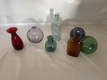 Glass Lot Including (3) Bottles, (3) Witched Ball, (1) Vase