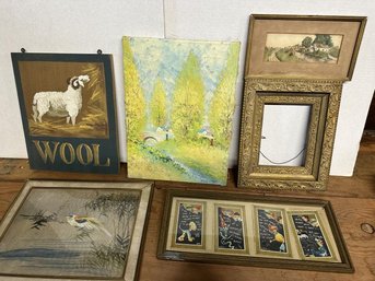 Lot Of 6 Misc. Frames And Painting, One Signed B. Slater