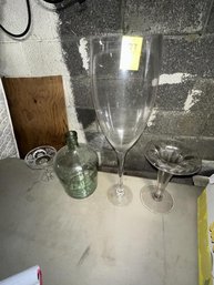 4 Pieces Of Glass - Wine Glass, Vase, Bottle, Comp 4 Pieces Of Glass - Wine Glass, Vase, Bottle, Compote