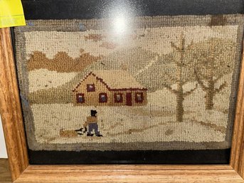 Small Framed Needlepoint Mat, Some Staining, 6'Tx9'