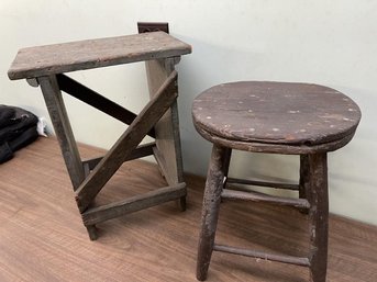 Lot Of (2) Stools, Square 19.5' Tall X 16' Wide & Circle 16.5' Tall
