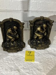 Pair Of Book Ends, Thinker, Brass, 5' Tall