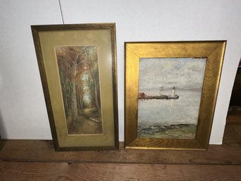 Group Of 2 Paintings, One Oil And One Pastel, E. Parrish