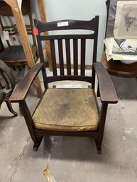 Walnut Mission Style Rocking Chair With Leather Seat