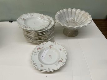 Lot Of (1) White Compote & (12) Soup Plates England China, WH Grindley, Some Chips