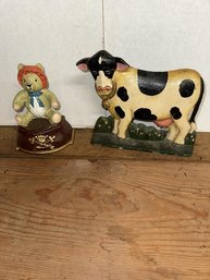 2 Reproduction Doorstops, Cow And Bear