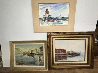 3 Ship Paintings, 2 Oils, One Watercolor, Signed By H. Davis, Rodman, H. Callahan
