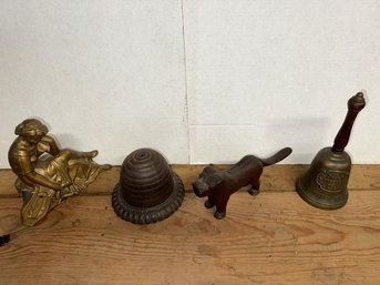 Lot Of Misc. Items - Dog Nutcracker, Freedom Bell, Cast Iron String Holder, White Metal Statue