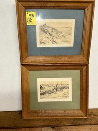 2 Pencil Drawings Of Block Island, Signed Charles H. Overly