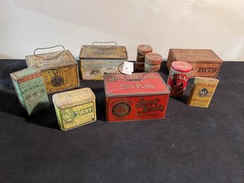 Lot Of Tin Boxes, Wood Boxes, Round  Containers