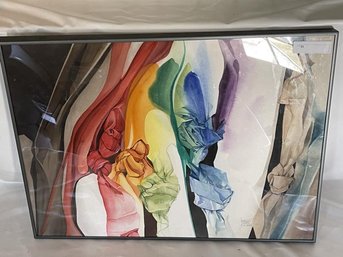 Rainbow Streamers Framed Art Work, Warping, Lucille Davis Grimm 30'x22.5'