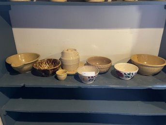 Lot Of Mixing Bowls, Pie Plate, Crock Some  Items Have Cracks