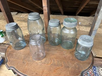 6 Canning Jars, 5' To 8.5', 4 Whitney Jars Pat 1858, Cleotric Jar, Independent Clear Jar
