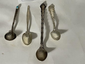 Lot Of (4) Spoons: Three Marked Sterling & (1) Small Spoon With Turquoise Stone