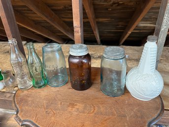 Lot  - 3 Bottles, 3 Canning Jars, 1 Amber & WAN-ETA Cocoa, Boston, Hero Improved & Whitney