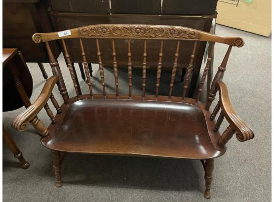 Love Seat W/ Carved Floral Back, Rolled Arms