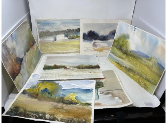 Group Of 7 Watercolors Landscapes & Still Life, Unsigned