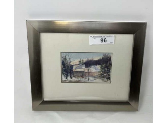 Winter Landscape Watercolor Singed By Maria Joseph Nace, 3.5'tall X 5.5' W/ 3.5' Matt & Frame