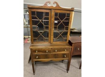 Mahogany China Cabinet Two Pieces, Two Upper Doors, Three Drawers