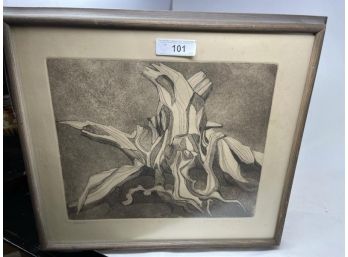 Etching, Abstract Landscape, Untitled IMP Singed J Meatch 17' X 19.5' Plus 1' Frame