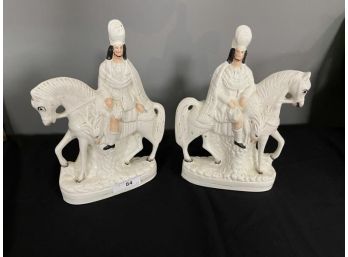 Pair Of Staffordshire Figures On Horse Craquelure 14.5' Tall X 10'wide Z 3.5' Deep