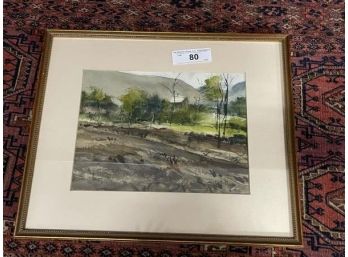 Landscape Watercolor Signed By Maria Joseph Nace, 8'tall X 10.5' W/ 3' Matt & Frame