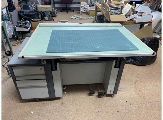 Drafting Table, Metal Base, 2 Side Drawers, Adjustable, Foot Pedals
