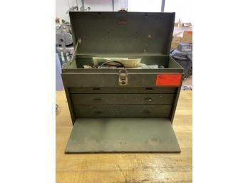Kennedy Kits Tool Box, Green, Lift Top & 3 Drawers, With Contents