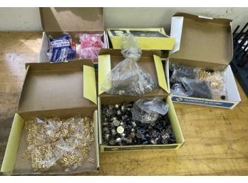Lot Of (5) Boxes Including Washers, Nuts, Rheostats, Components, Knobs, Superior 5-Way Binding Posts