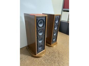 Pair Of Speakers In Wood Case, Designed By Dick Sequerra, Line Source Model 10-4, 8 Ohms, 6.5' L X 4' W X 12'