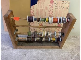 Homemade Wooden Wire Spool Holder With Contents