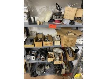 Contents Of 4 Shelves - Binding Posts, Cable Ties, Capacitors, Sockets, Electrical Receptacles