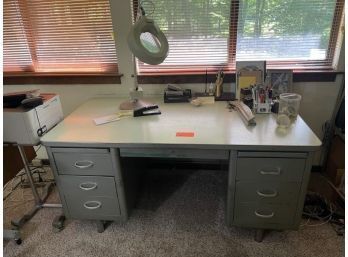 Metal Desk, 6 Drawers With Magnifying Light