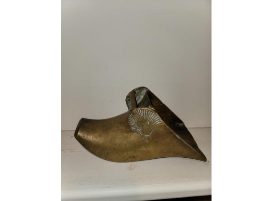 Large Brass Shoe, Shell Motif Buckle, Hole On Bottom, Tear On One Side, 11' L X 5' H