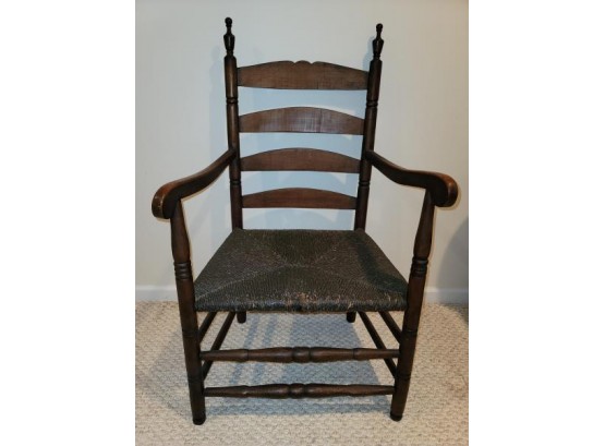 Large Ladderback Arm Chair, Rush Seat, Sausage Turned Front Rail, 4 Slat Back, Seat Is 24' Wide, 17' To Top Of