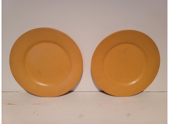 2 Pottery Plates, Gold Color, Stamped SEG, 10' Dia.