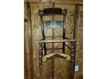 Hitchcock Chair, No Seat, Decorated, Gold Stenciled Lyre Motif And Accents