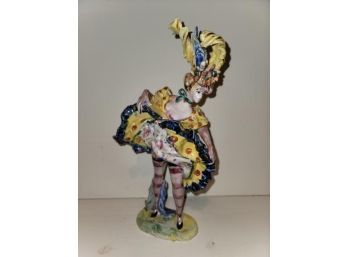 Porcelain Dancing Lady, Painted, Signed Italy On Base, Hairline Crack In Skirt And Minor Chips, 11.5' H