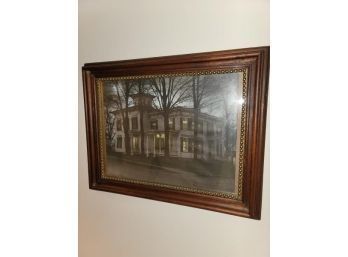 Black Walnut Frame Beaded Inside Edge With Photo Of Victorian House, 13.75' X 18.25'