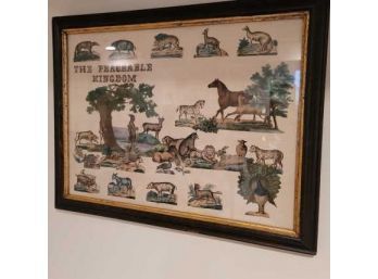 The Peaceable Kingdom, Paper Cutouts Glued On Linen, Framed, Overall 22.5' W X 17.5' H