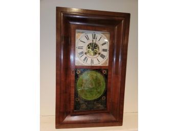 Ogee Mantle Clock, Terry & Andrews Wood Clocks, Bristol, CT, Painted Wooden Dial, Brass Works, Reverse Paintin