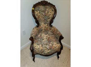 Victorian Arm Chair, Carved Crest, Upholstered
