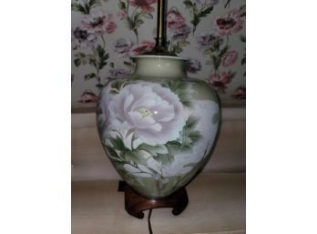 Floral China Vase, Made Into A Lamp, Drilled Through Base, No Mark, 12' To Top