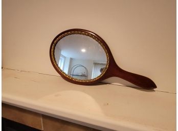 Hand Held Wooden Mirror, Wooden, With Gold Color Liner, 8.25' X 16'