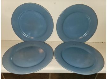 4 Pottery Plates - Blue, 2 Are Stamped Paul Revere, 2 Are Unmarked, 7.5' Dia.