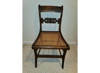 Side Chair, Tiger Maple, Cane Seat, Carved Back Support